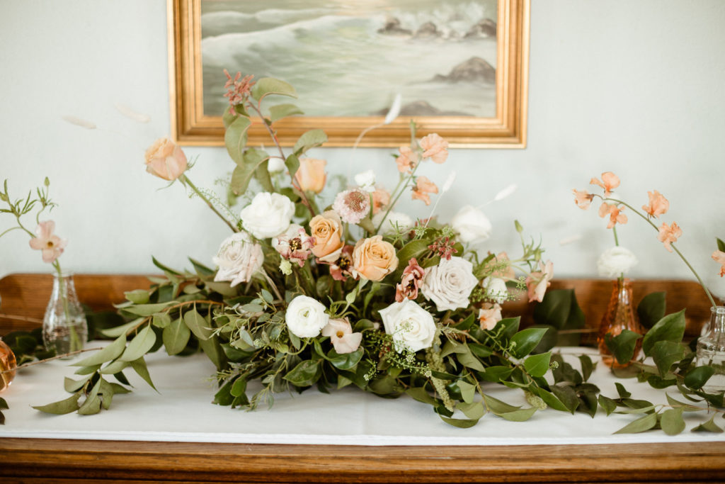Soft Peach Sweat Pea Roses Lisianthus Flowers - Wedding Details - Carr Mansion Galveston Texas