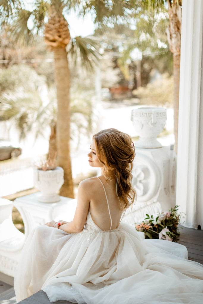 Bohemian Tulle Wedding Dress Muse by Berta Carr Mansion in Galveston Texas 