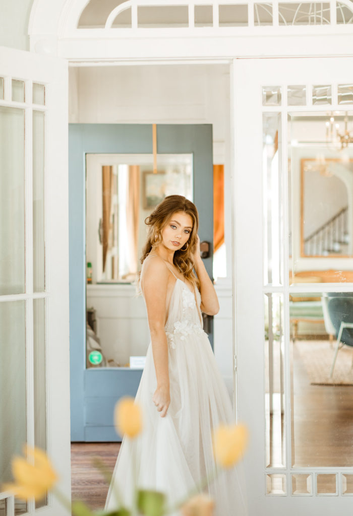 Bohemian Tulle Wedding Dress Muse by Berta Carr Mansion in Galveston Texas 