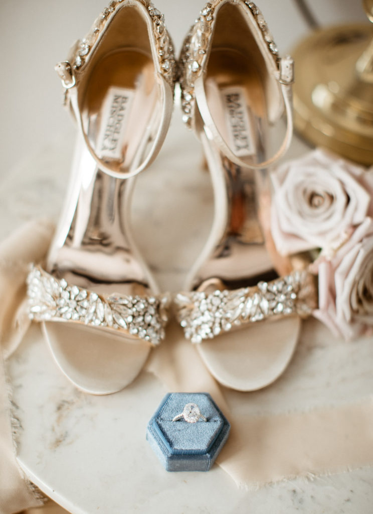 Detail Wedding Bridal Shoes in Soft Pink and Champagne at Galveston Carr Mansion